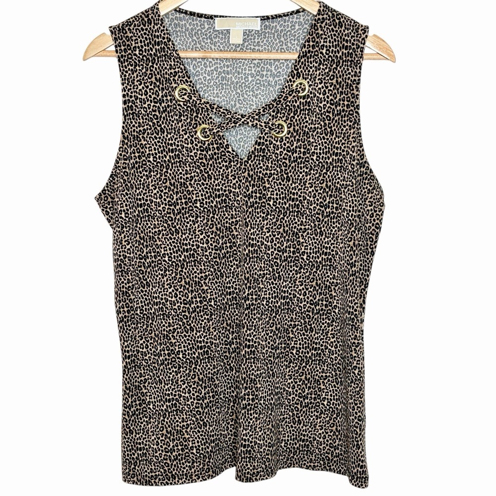 Michael Kors Leopard Print Sleeveless Tank Top Womens Size L Vacation Travel
